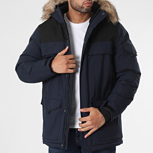 Parka Capuche Fourrure Bleu Marine