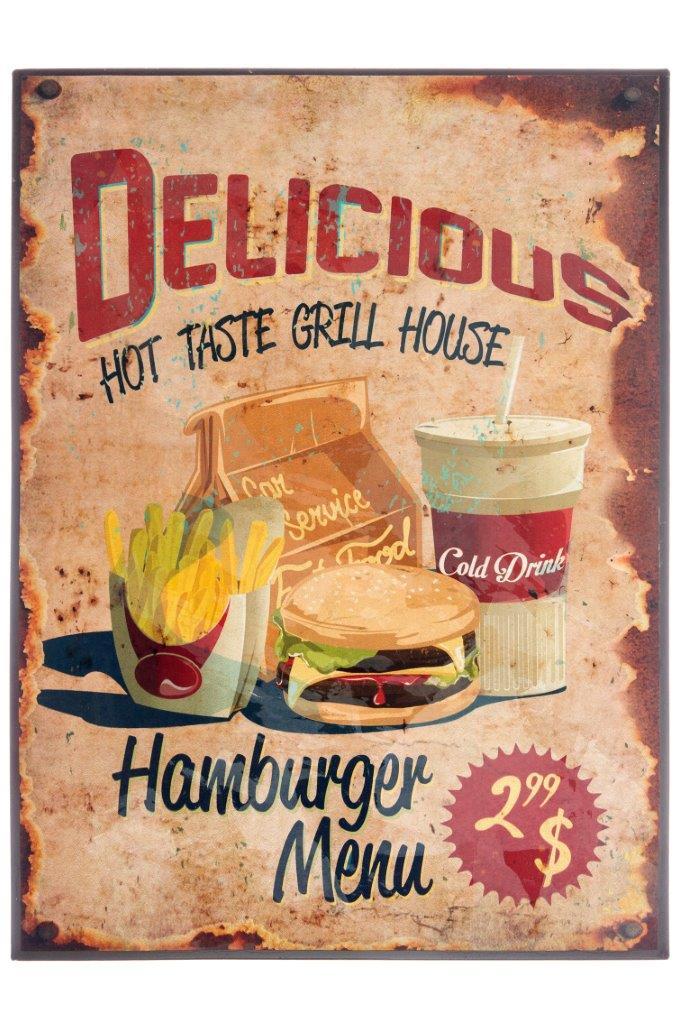 Metallschild - Delicios Grill House - 30x40 cm