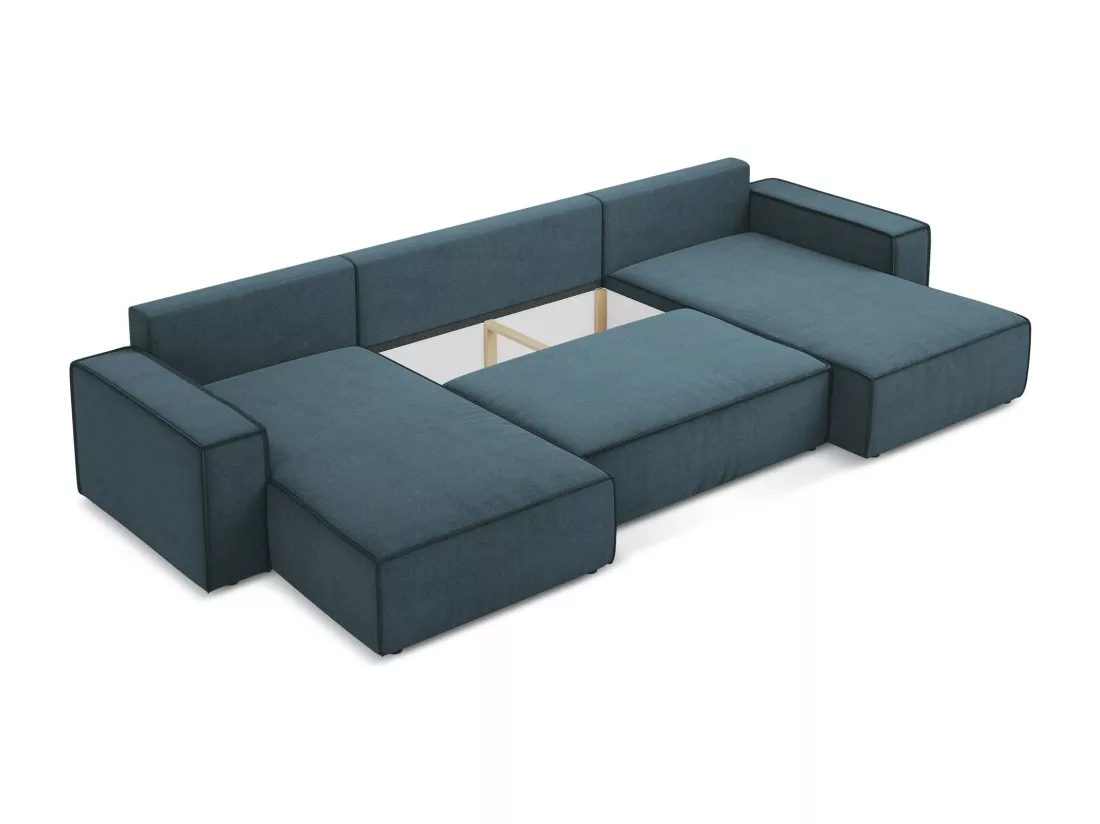 Canapé d'angle panoramique convertible en tissu texturé - jeans - KIMO