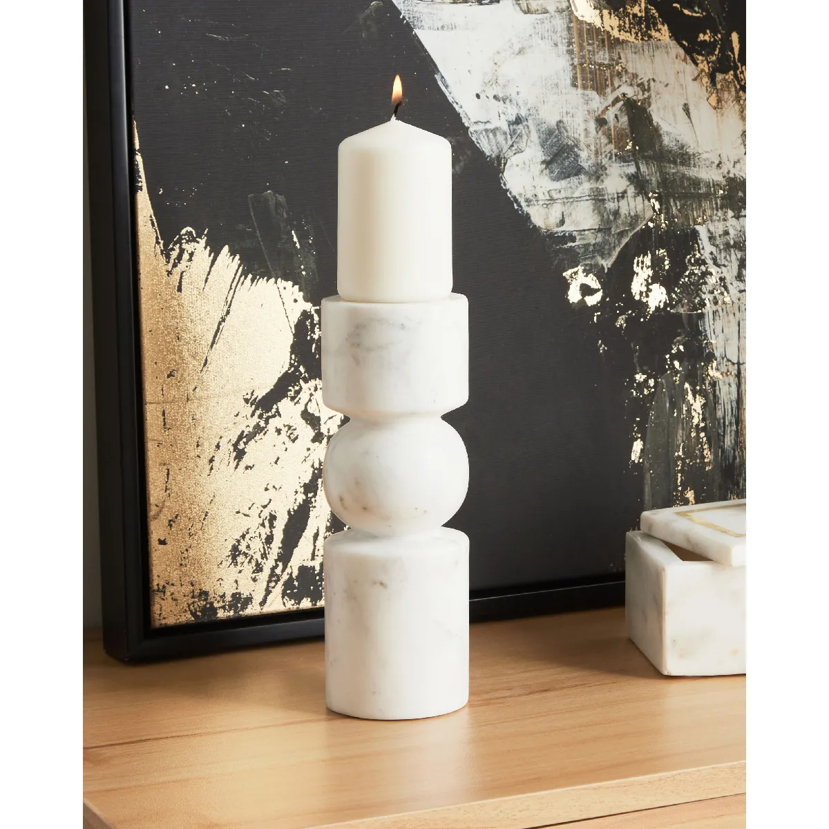 Beliani Bougeoir Marbre Blanc