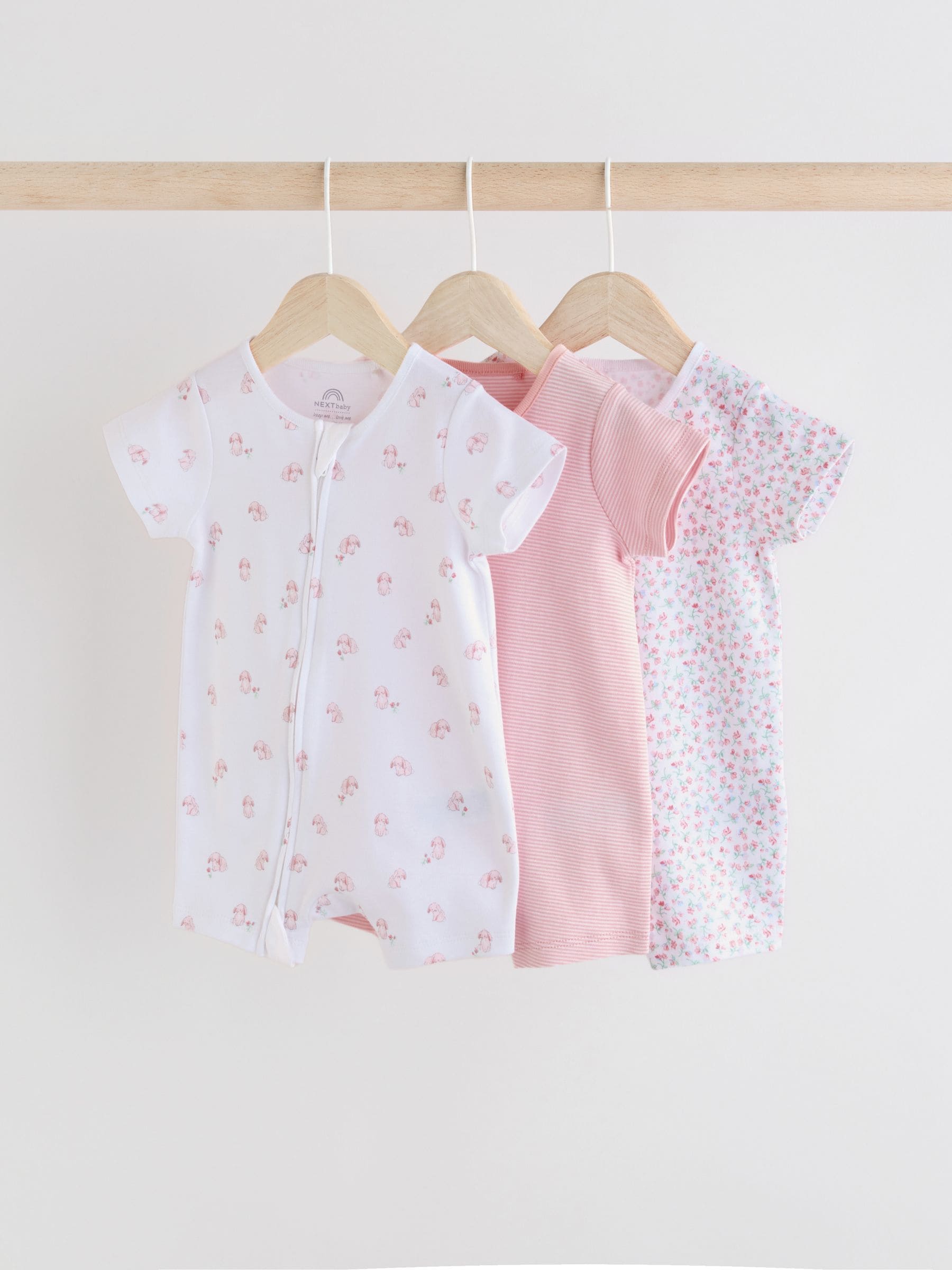 Roze - Verpakking van 3 babyrompertjes met tweewegrits (0mnd-3jr)