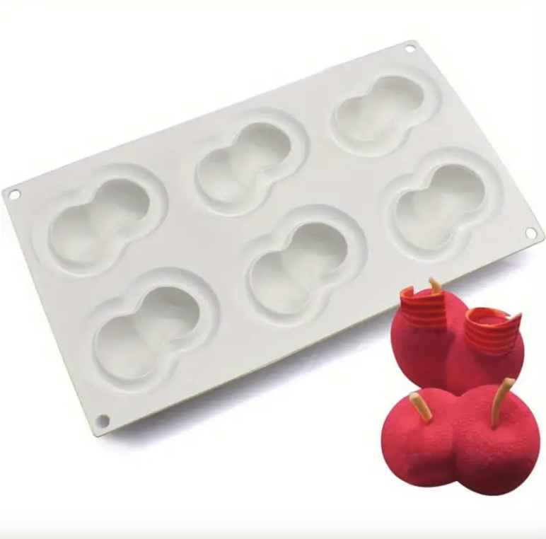 (6-fach) Silikon Trend Früchte Kuchen Form DIY Gussform für Virale Frucht Desserts - Doppelkirsche