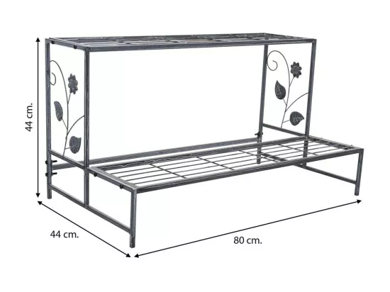 Support pour pots de fleurs en métal gris 80x44x44h