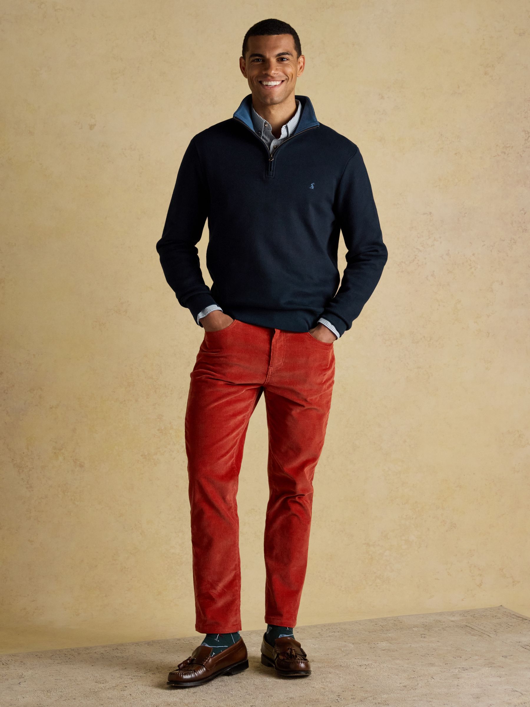 Marineblauw - Joules Alistair French Ribbed Knit Quarter Zip Sweatshirt