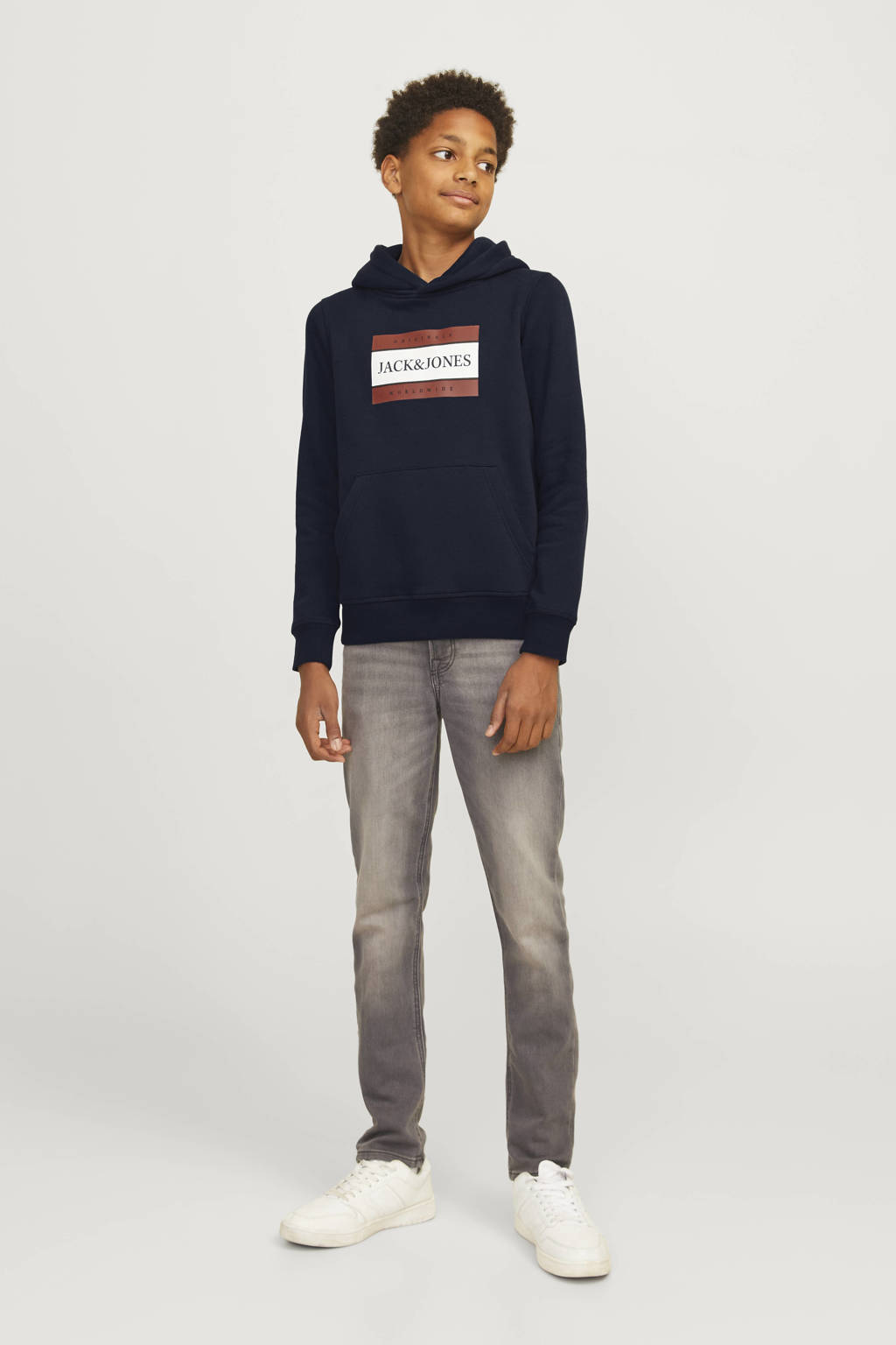 JACK & JONES hoodie JORFREDERIKSBERG met printopdruk donkerblauw