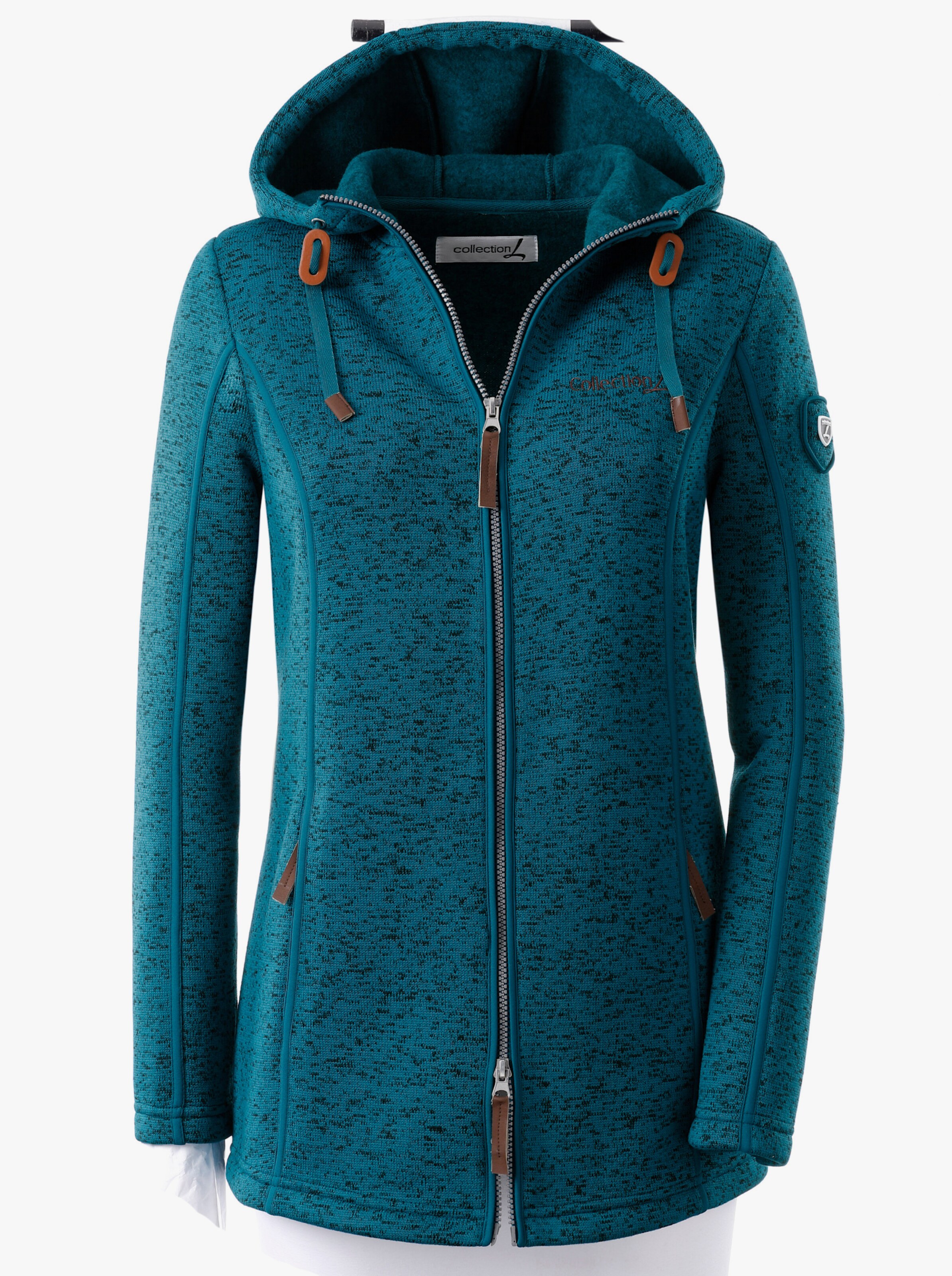 Kapuzenfleecejacke mit Umlegekragen