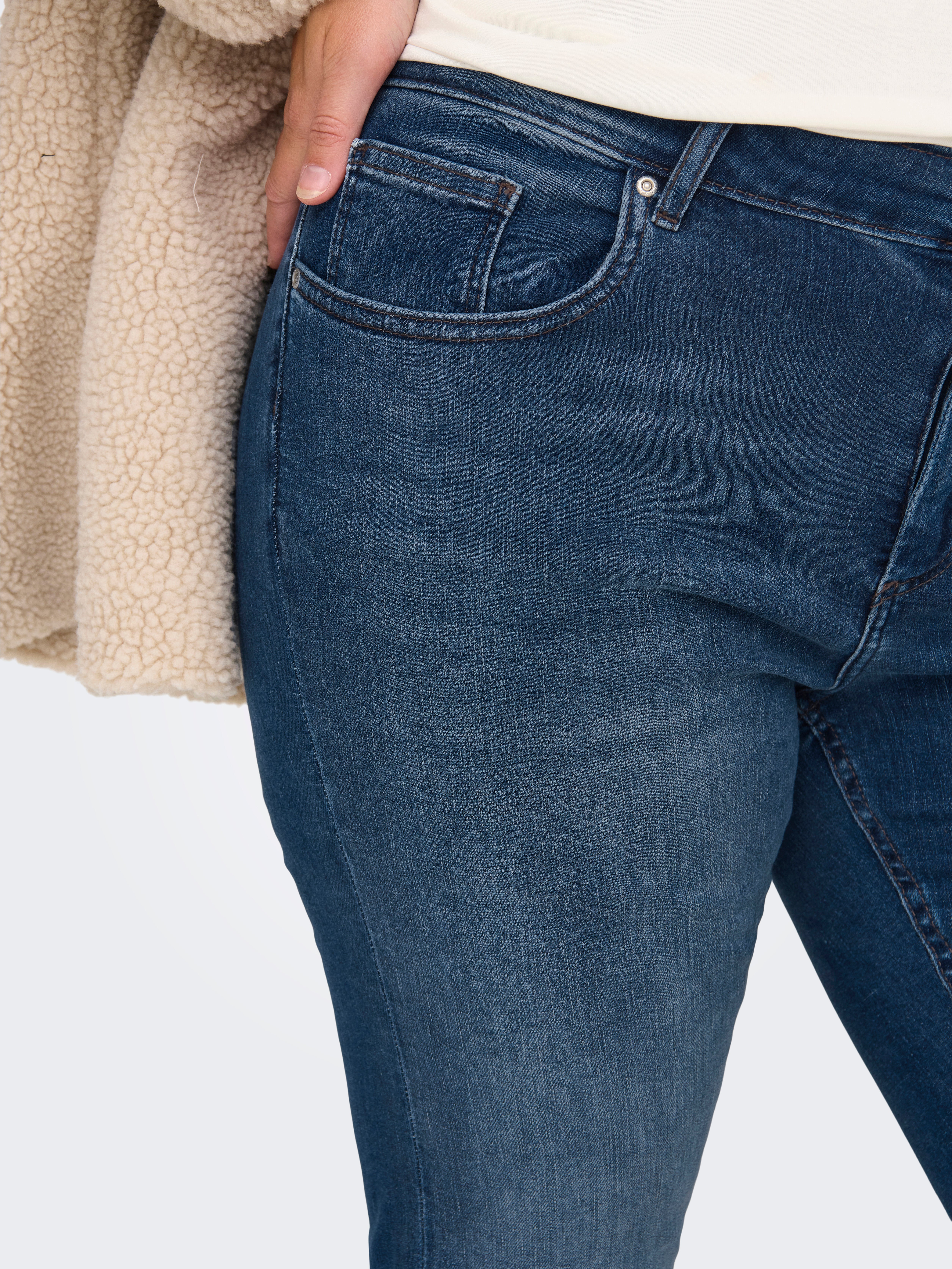 CARWILLY Hohe Taille Ausgestellt Jeans Dark Blue Denim
