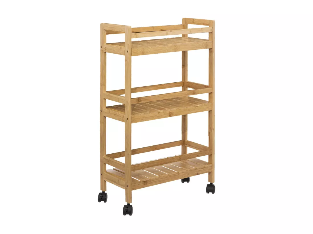 Desserte roulante 3 niveaux en Bambou H 80 cm