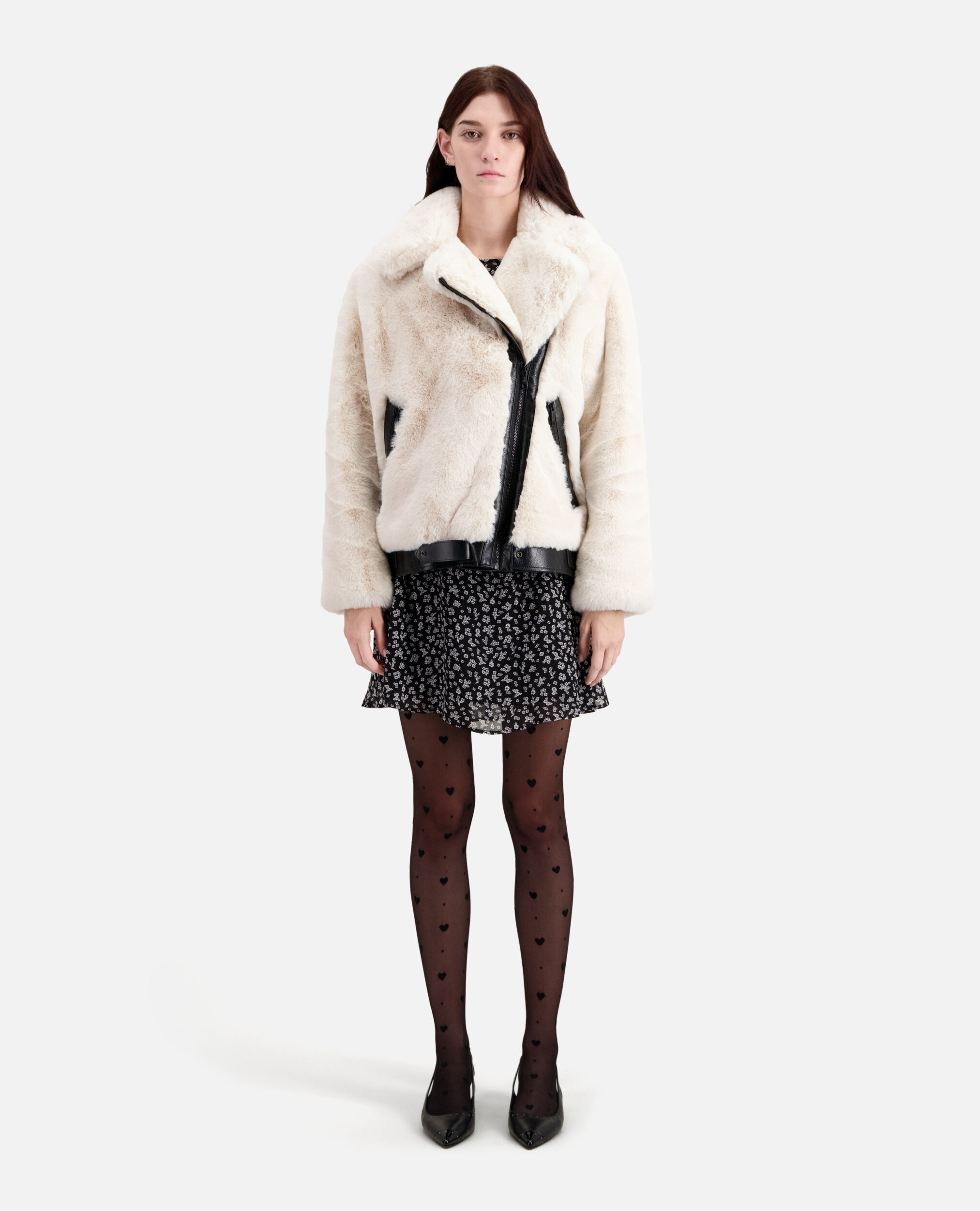 Ecru faux fur bomber jacket