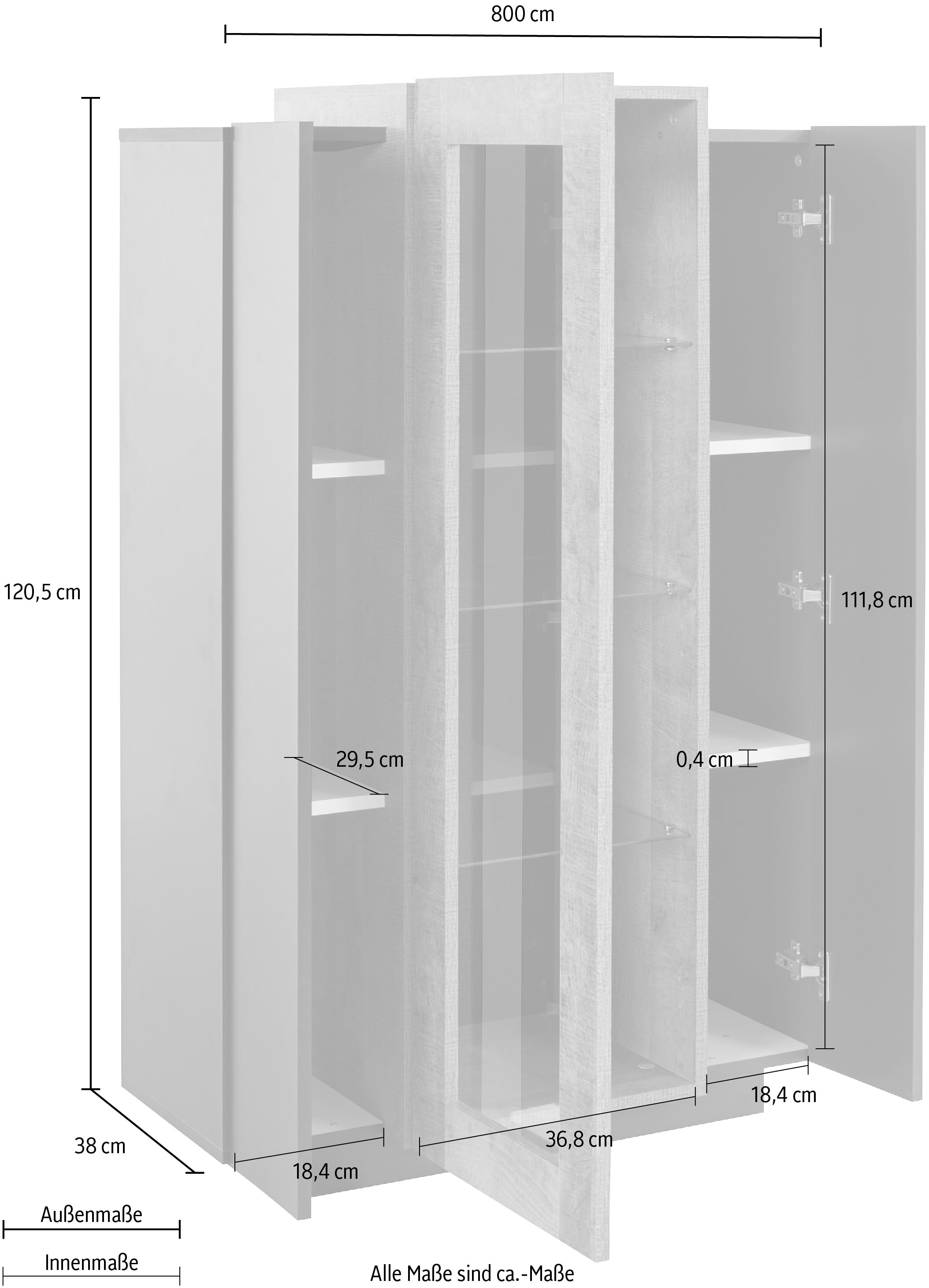 INOSIGN Vitrine »Coro, Vitrine, Glasvitrine, Vitrinenschrank, Stauraumvitrine« 3 Türen davon 1 Glastür, 9 Fächer, Doppeltiefe,  Höhe 120,5cm