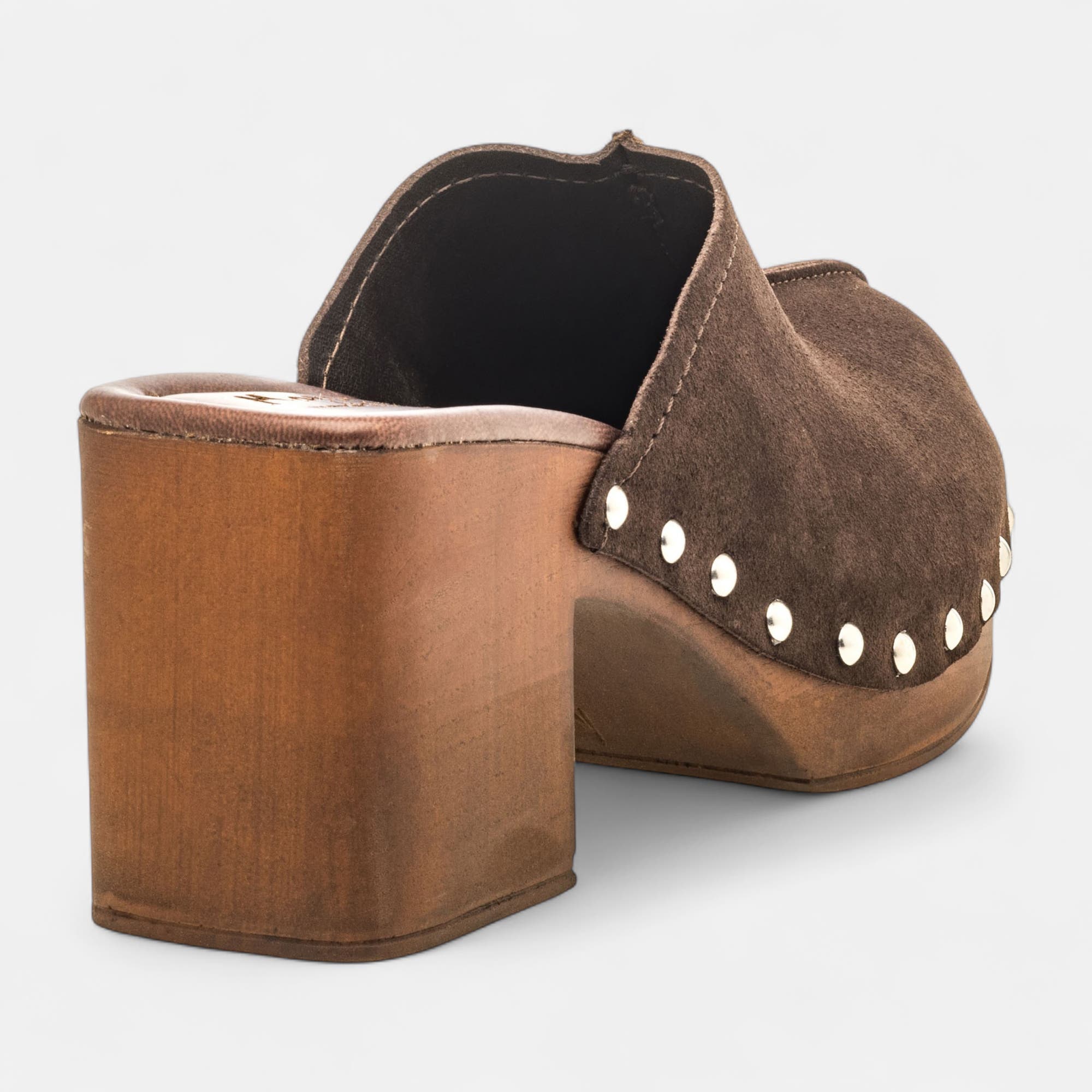 Chaussures semelle bois à talon Femme en cuir marron