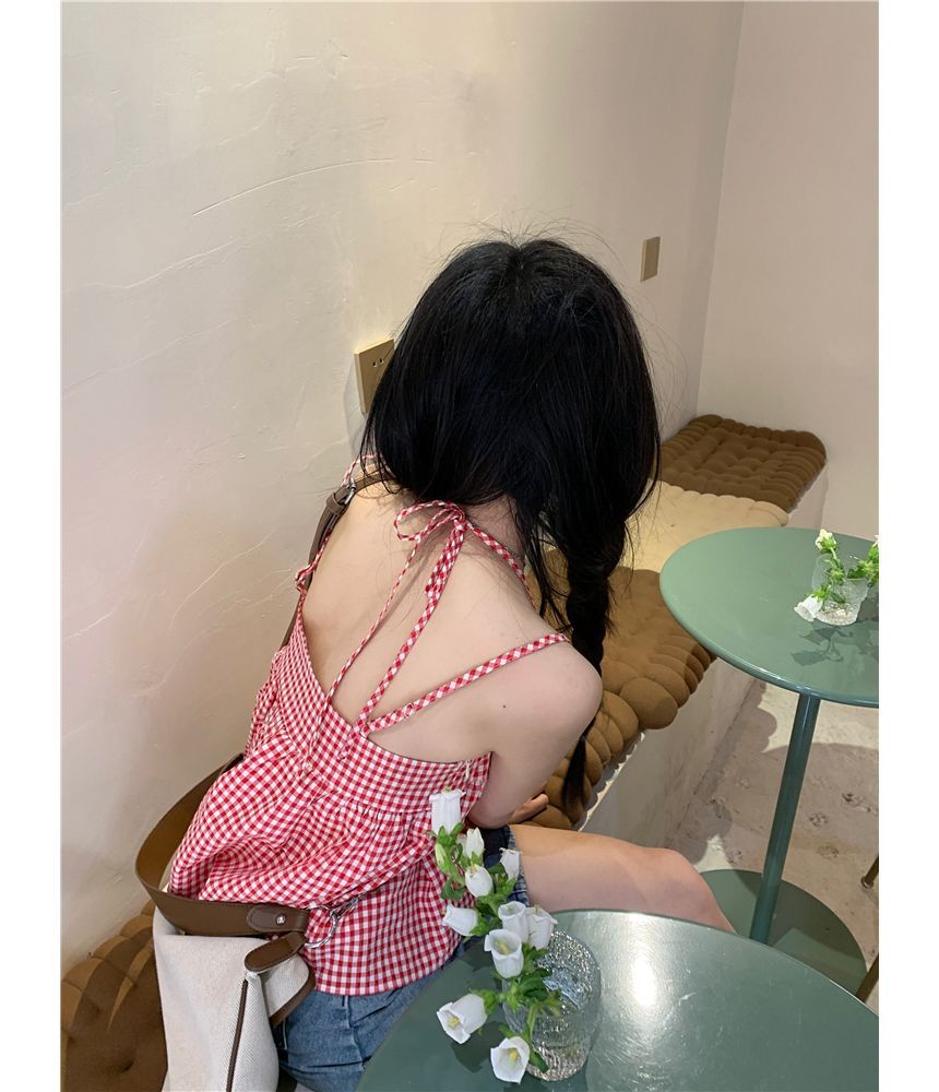 Shinsei - Gingham Flowy Camisole Top