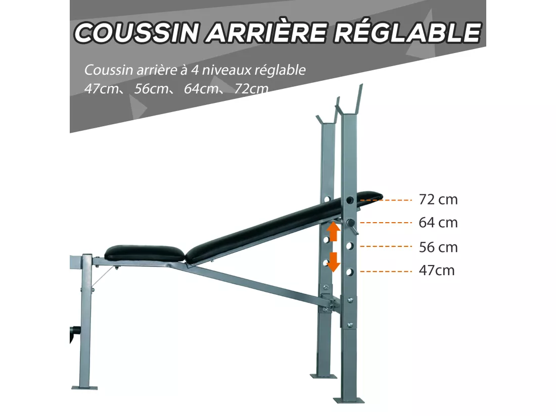 Banc de musculation Fitness entrainement complet dossier réglable curler