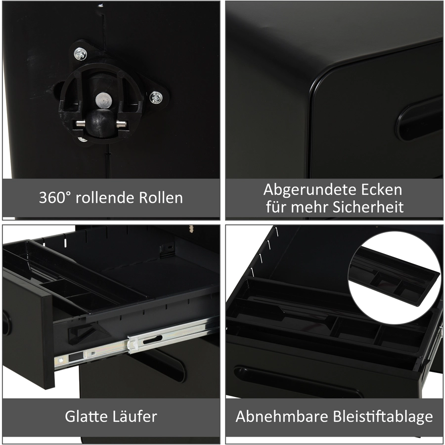 Vinsetto Aktenschrank mit Schließfach schwarz