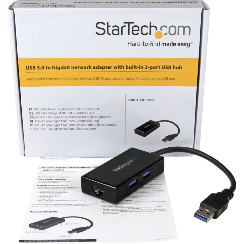 StarTech.com Adaptateur réseau USB 3.0 vers Gigabit Ethernet avec hub USB 3.0 à 2 ports