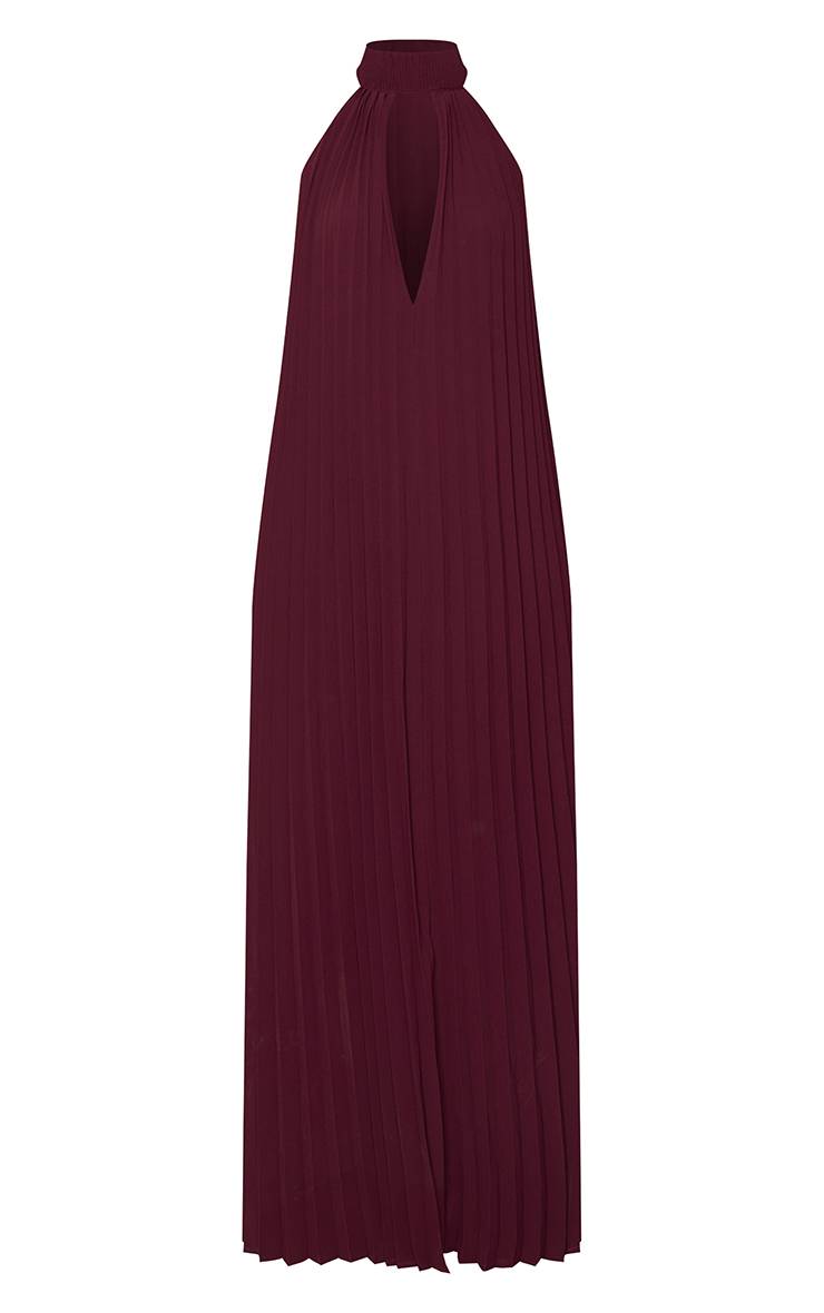 Prune Robe Longue Plissée À Col Montant