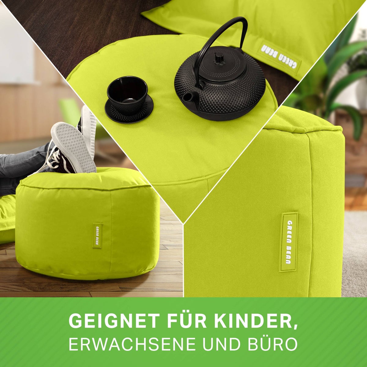 Groene Bonen Zitzak Kruk 45x25cm met EPS-korrelvulling - Voetenbank Voetkussen Zitpoef voor Zitzakken - Vloerkussen voor Kinderen en Volwassenen - Voetsteun Zitkussen Zitkruk Lichtgroen