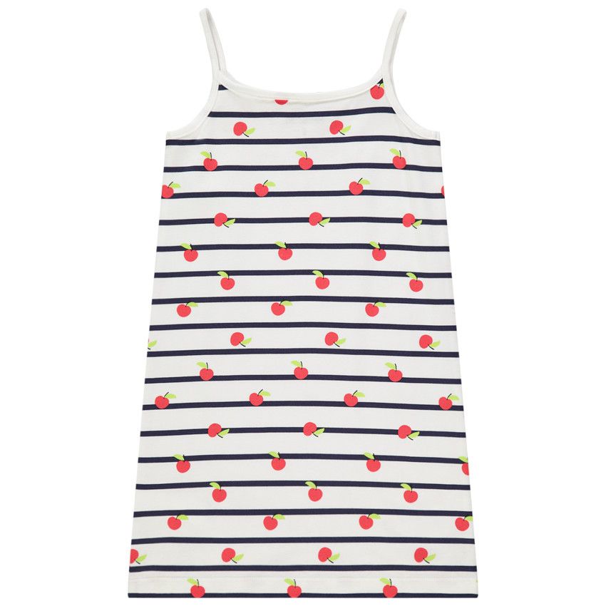 Chemise de nuit à fines bretelles rayée - Ecru