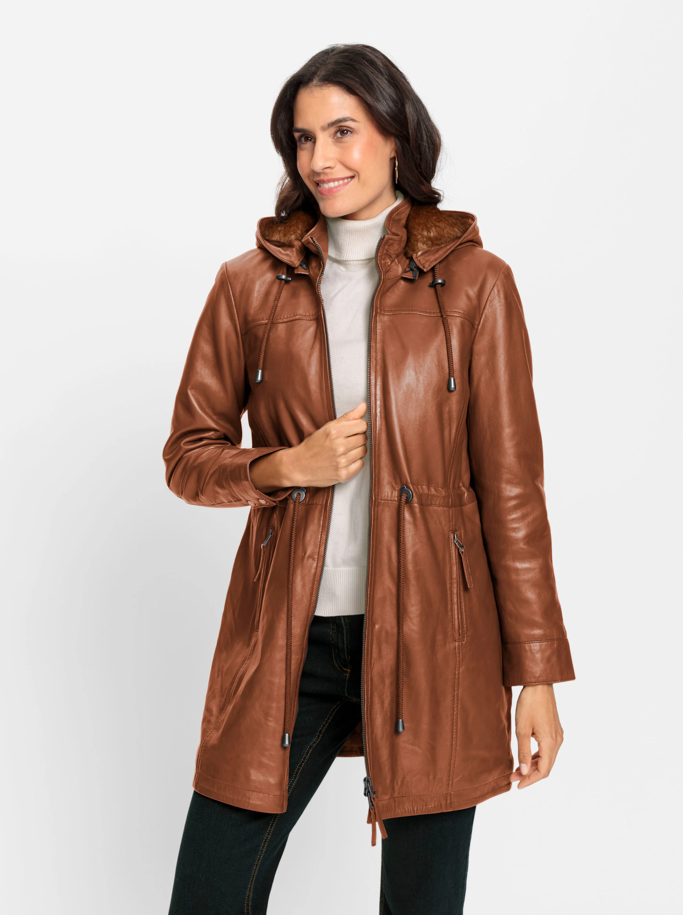 Mainpol Leder-Jacke in cognac
