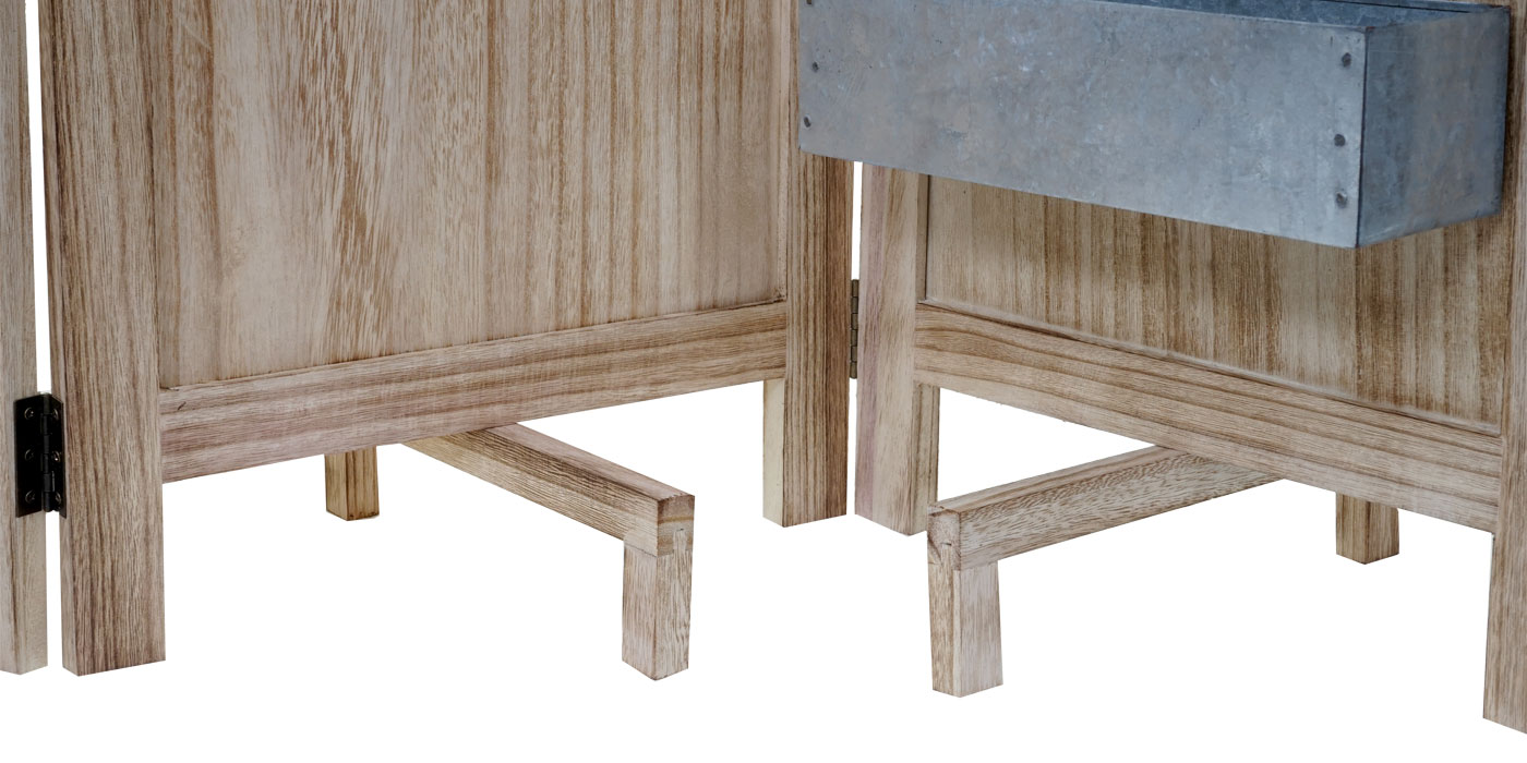 Paravent MCW-D26 Pflanzkörbe, Raumteiler Trennwand spanische Wand Sichtschutz, Holz Metall 170x161x29cm