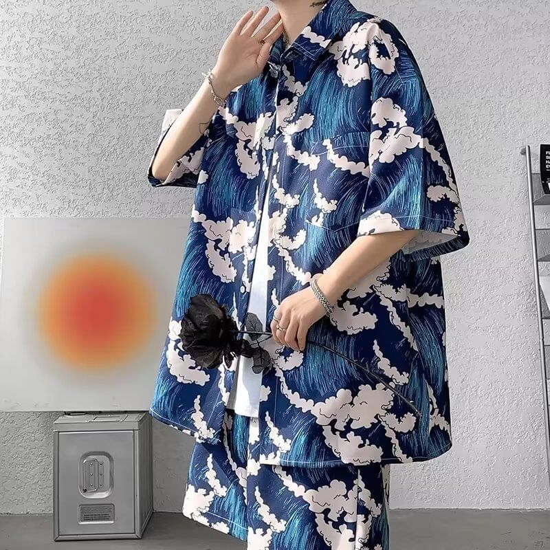 Zoslane - Set: Elleboogmouw print shirt + shorts