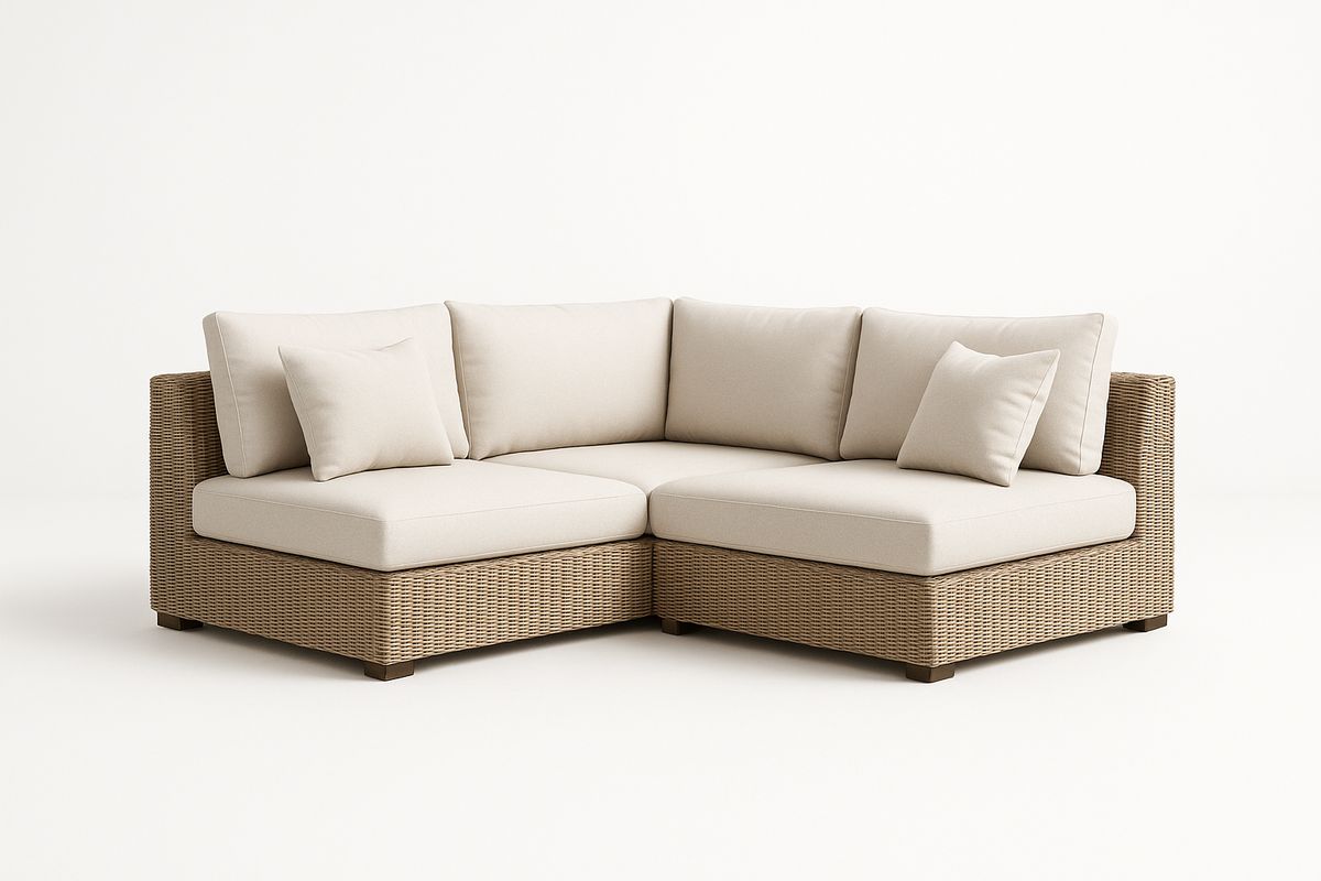 Ecksofa Set aus Polyrattan Beige mit Polyesterkissen 210x150x85cm