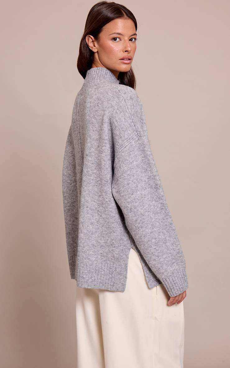 Gris Chiné Synthétiquell En Maille Surdimensionné À Col Polo