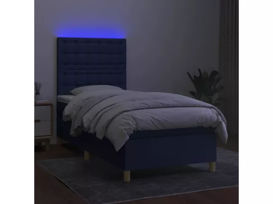 Sommier tapissier avec matelas et LED Bleu 90x190 cm Tissu