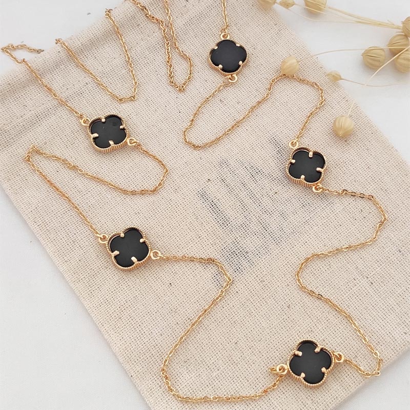 Collier - Laiton plaqué or - Noir