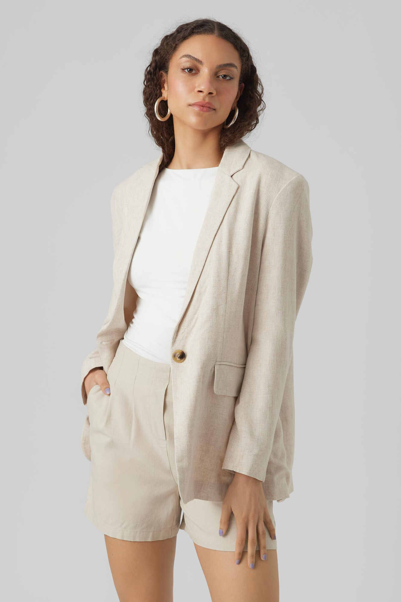 Blazer de manga comprida - Cinza