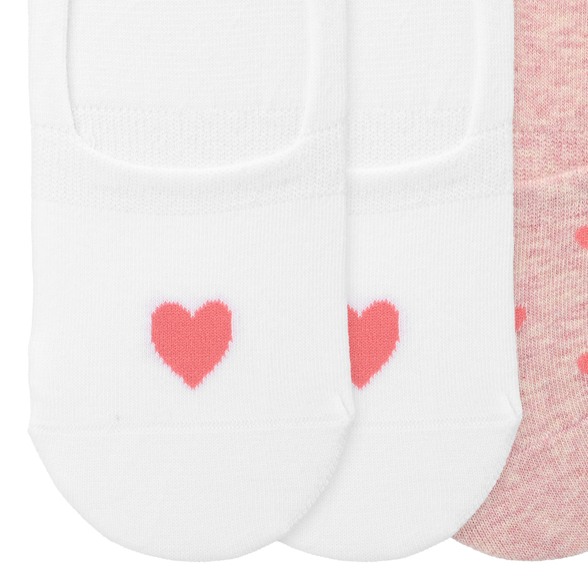 Gina Benotti 2 Paar Damen Füsslinge mit Herz-Dessin rosa / weiss