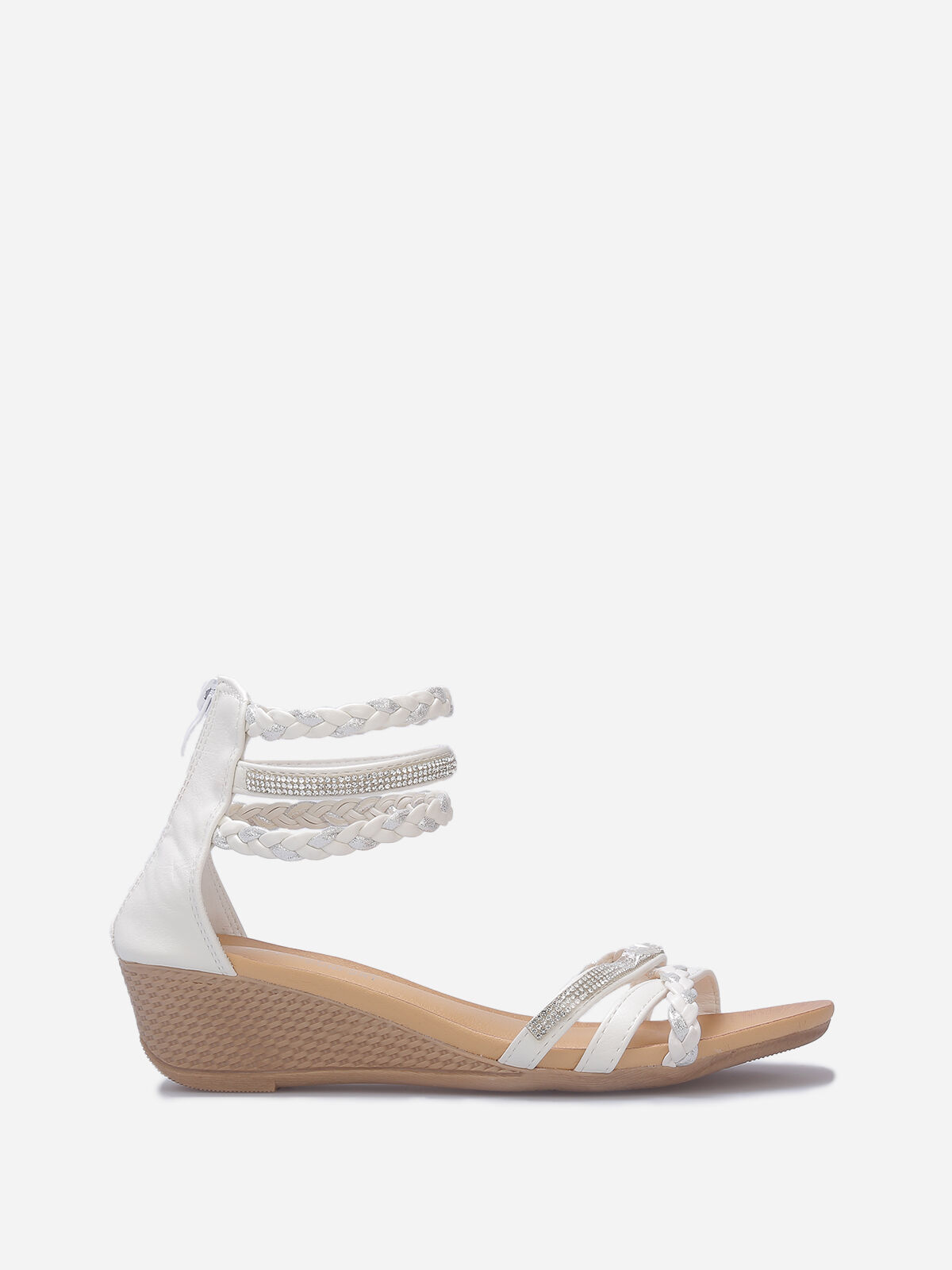 Sandales compensées avec brides à strass- Blanc