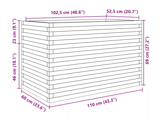 Jardinière bac lit surélevé bois marron 110 x 60 x 68.5 cm 02_0037383
