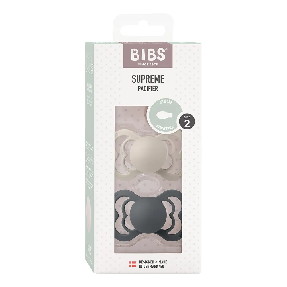 BIBS Supreme Silicone Symmetrisk Sand/Iron 2 pak - flere størrelser