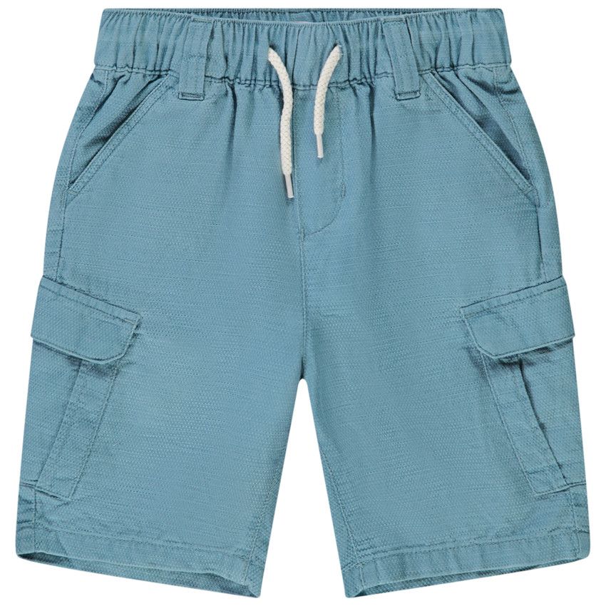 Bermuda style cargo uni en coton texturé pour garçon - Bleu marine