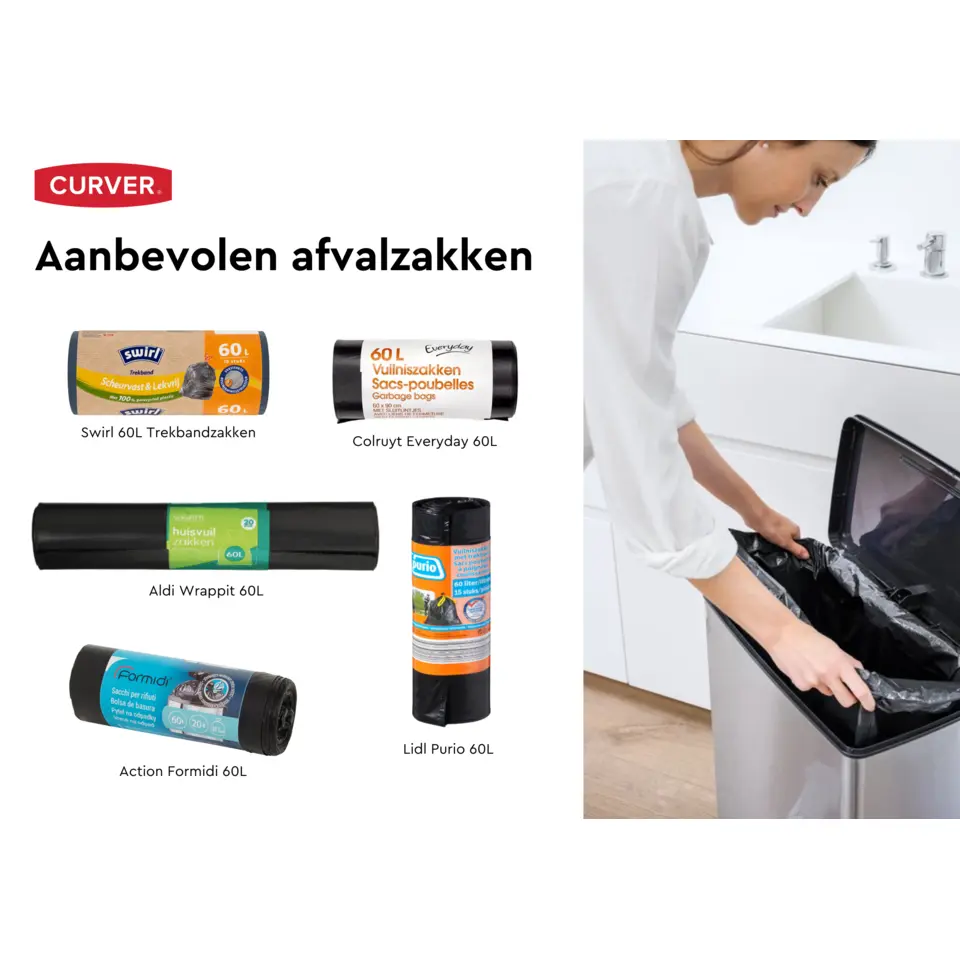 Curver Decobin Prullenbak - 65L - Rechthoekig - Zilver metallic