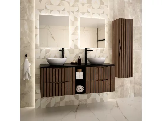Meuble double vasque 140cm 2 niches Siena bois et noir