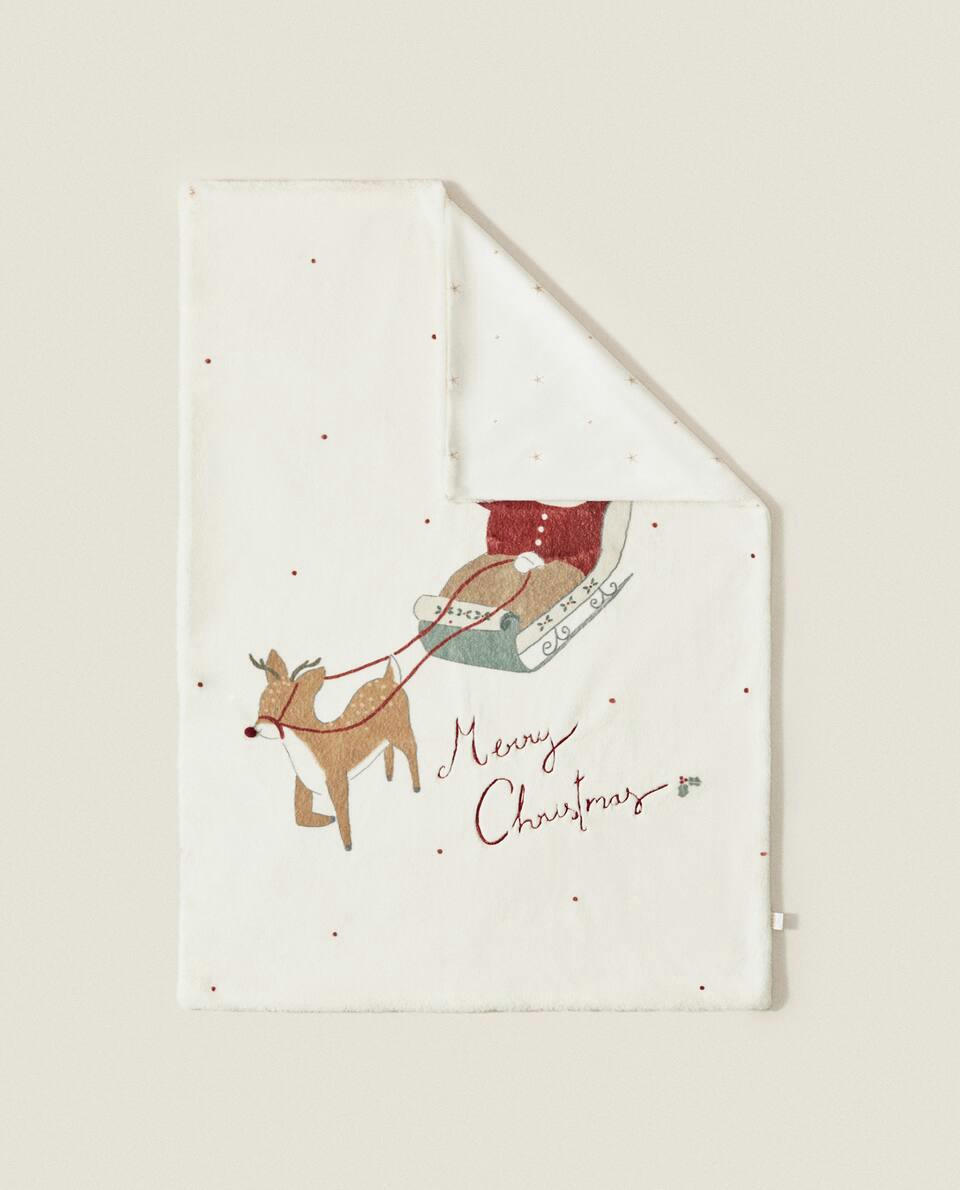 COBERTOR INFANTIL DE LÃ COM TEMA DE NATAL PARA O PAPAI NOEL
