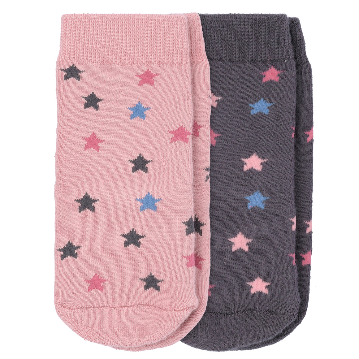 Topomini 2 Paar Baby Socken mit Sternen dunkelgrau / rosa