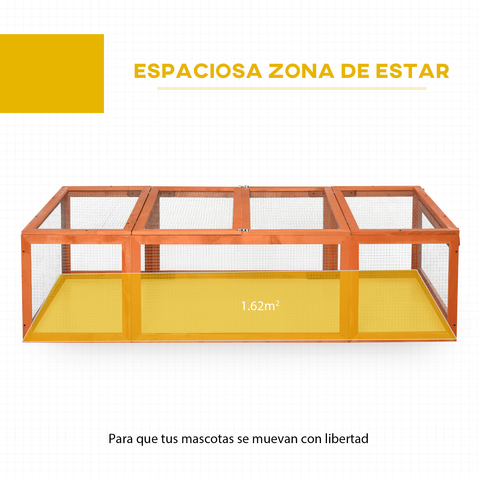 Gaiola de madeira para coelho PawHut, para uso externo, 180x90x48 cm, grande, com 3 portas e estrutura em arame de metal natural. Ideal para pequenos animais.