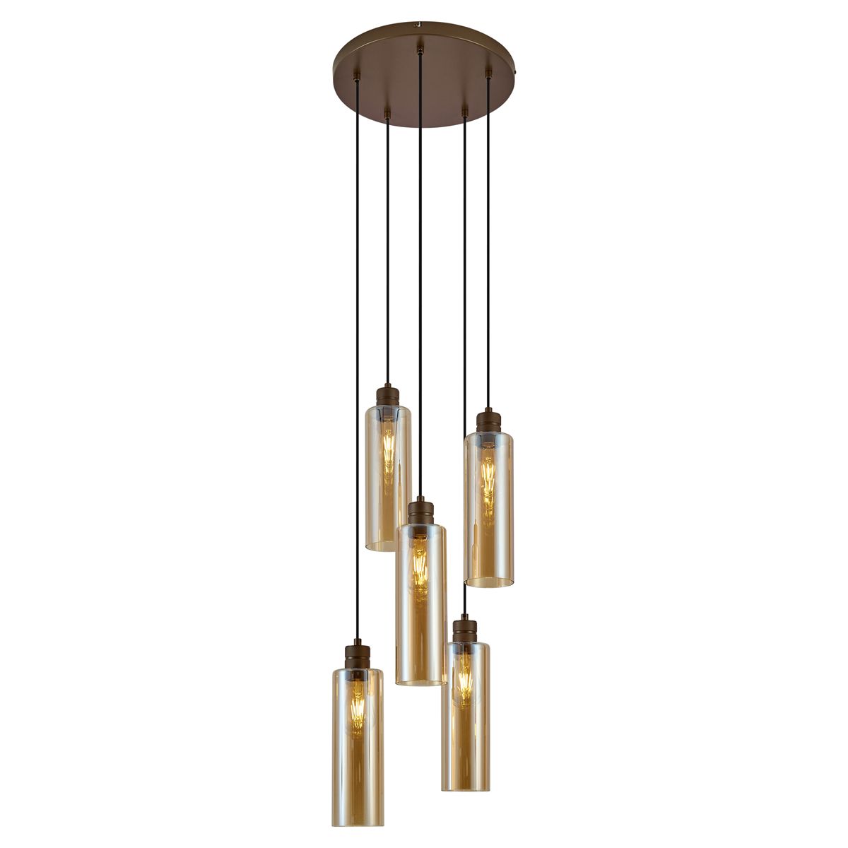Hotel Chique hanglamp donker brons met amber glas 5-lichts - Stavelot