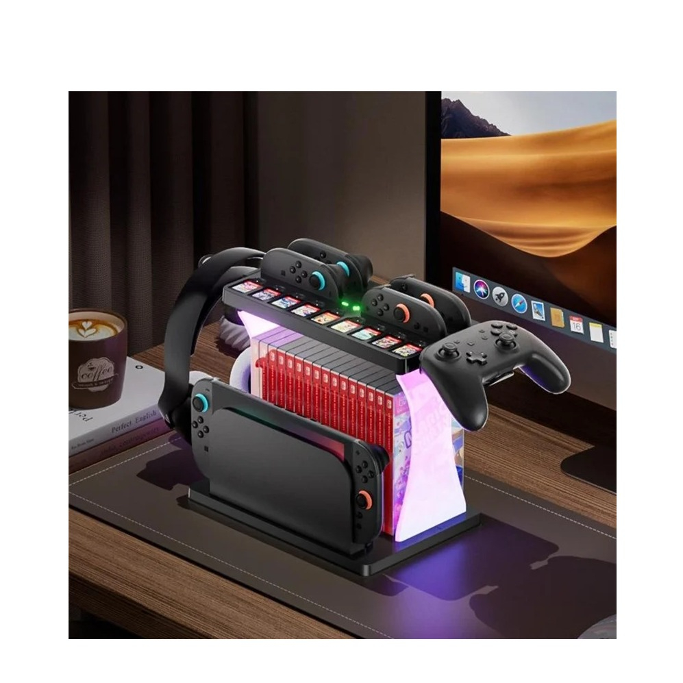 Joy-Con Ladestation mit RGB Ablagehalterung für Nintendo Switch 2 / Pro Controller / Switch-Games und Headset Kopfhörer - Schwarz