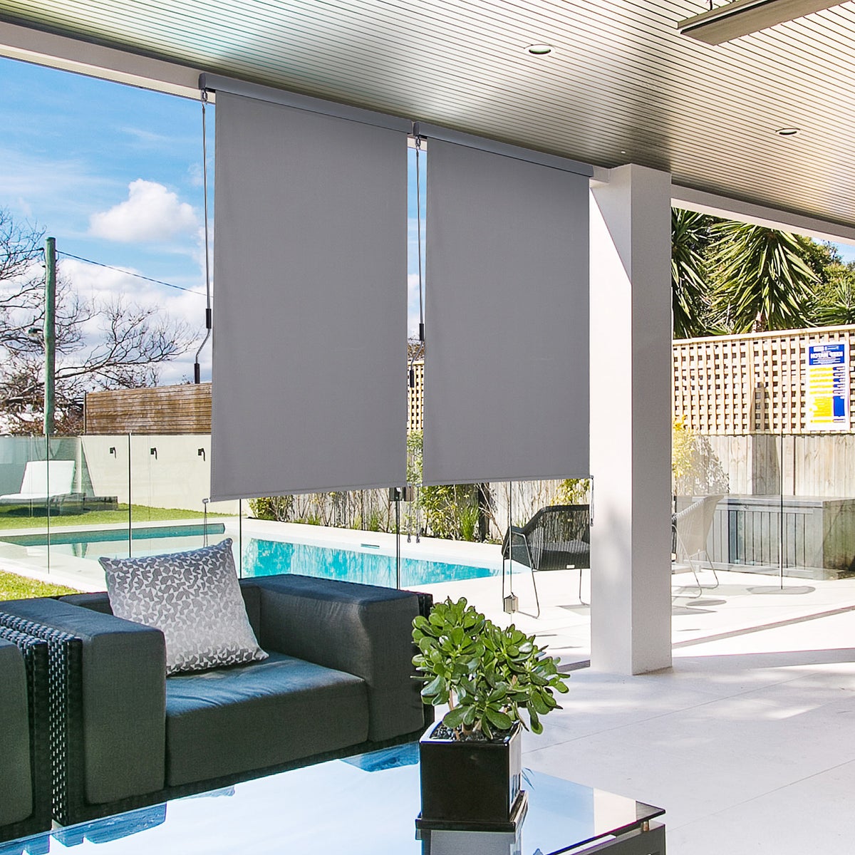 Outsunny verticale zonwering, verticale zonwering met handzwengel, 200 x 140 cm, polyester doek + aluminium, grijs