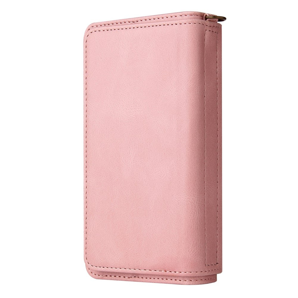iPhone 14 Pro Max Leder Wallet Etui Tasche mit 13 Kartenfächern   Münzfach - Rosa