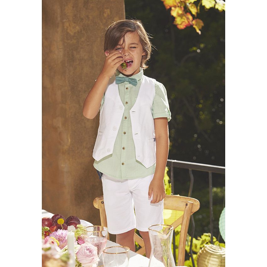 Chemise manches courtes unie avec nœud papillon pour garçon - Vert