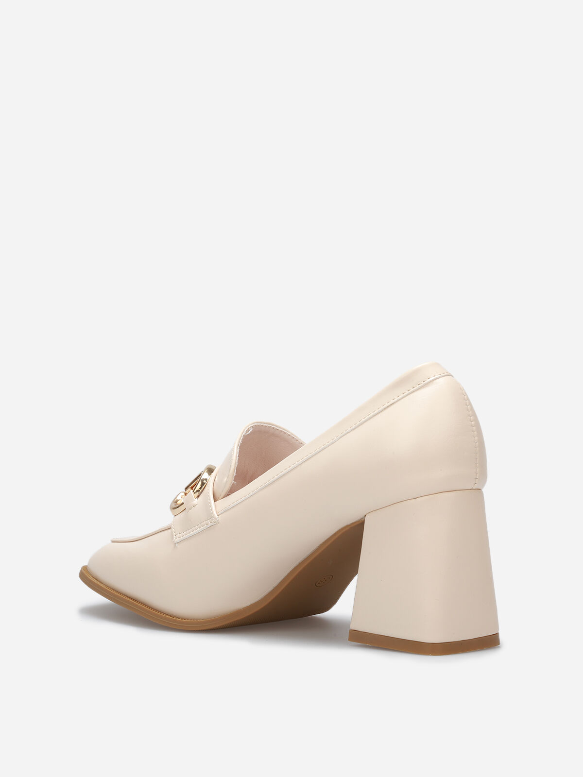 Mocassins à talon avec bout carré et mors doré- Beige