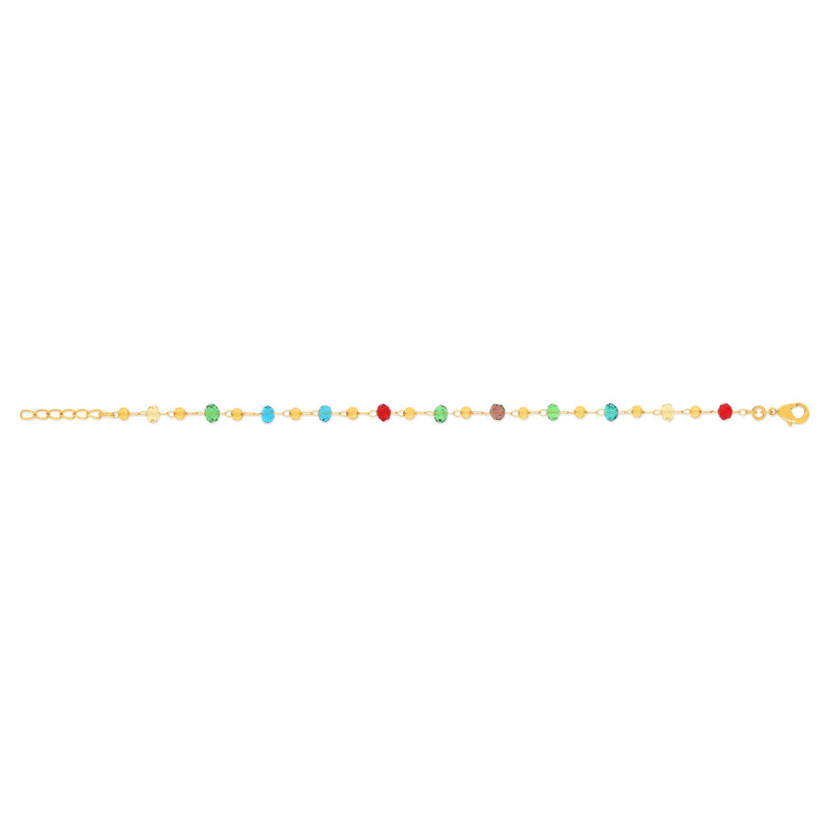 Bracelet plaqué or perles en cristal multicolores 18 cm