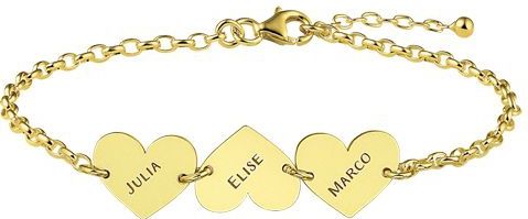 Gouden armband drie hartjes met naam Names4ever