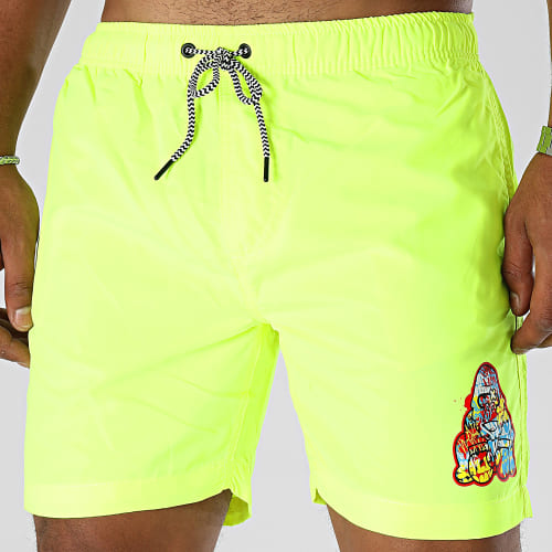 Short De Bain Gorille Graffiti Jaune Fluo