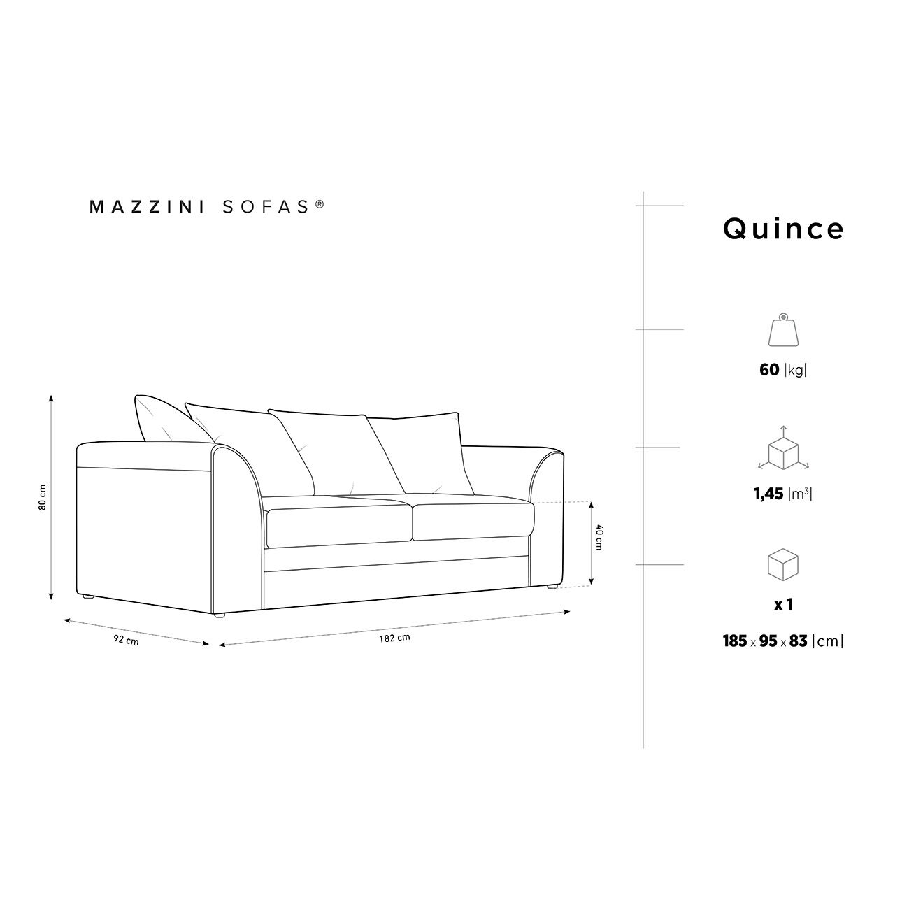 Mazzini Sofas Canapé Quince Velours côtelé 3 Places beige clair - 182x92x80 cm